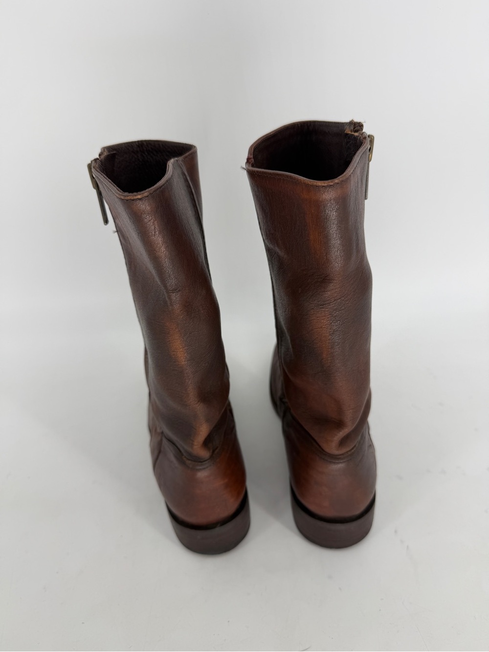 Frye Mid Calf Maple Brown Leather Side Zip Boots Size 9.5 - Picture 5 of 12